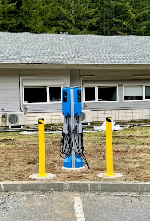 EV Charger for indigenous tribe by Capita Energy in British Columbia. Electrical Vehicle Power Charging Station in remote First Nation community land.